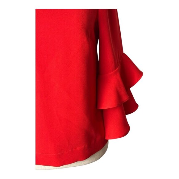J Crew Shirt Women 00 Petite Red Crepe Lana Tiered Bell Sleeve Blouse NWT Preppy - Picture 7 of 14